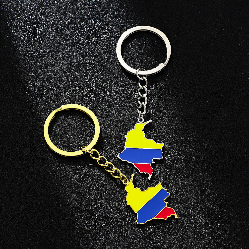 Portachiavi Accessorio Ciondolo Smaltato Vintage Colombiano in Acciaio al Titanio per Uomini e Donne