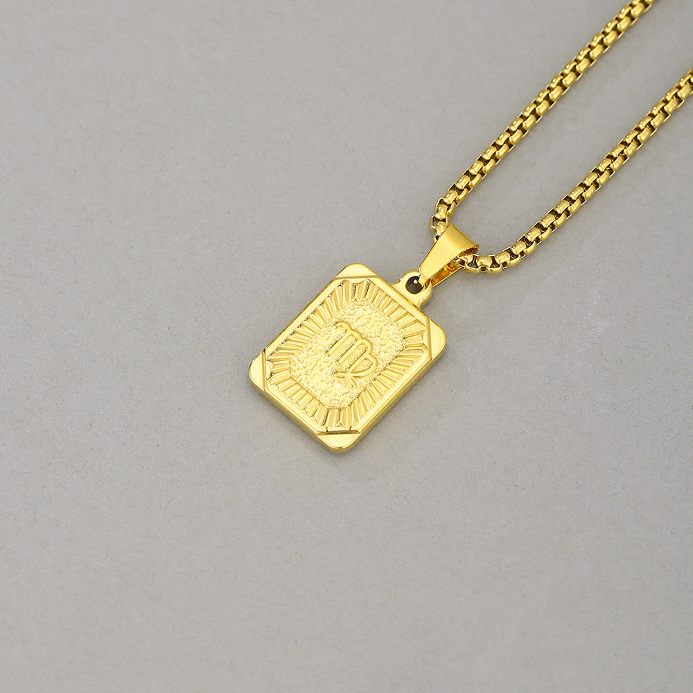 Collana con Pendente Zodiacale Geometrico Minimalista in Acciaio Inossidabile con Finitura Placcata per Uomo e Donna