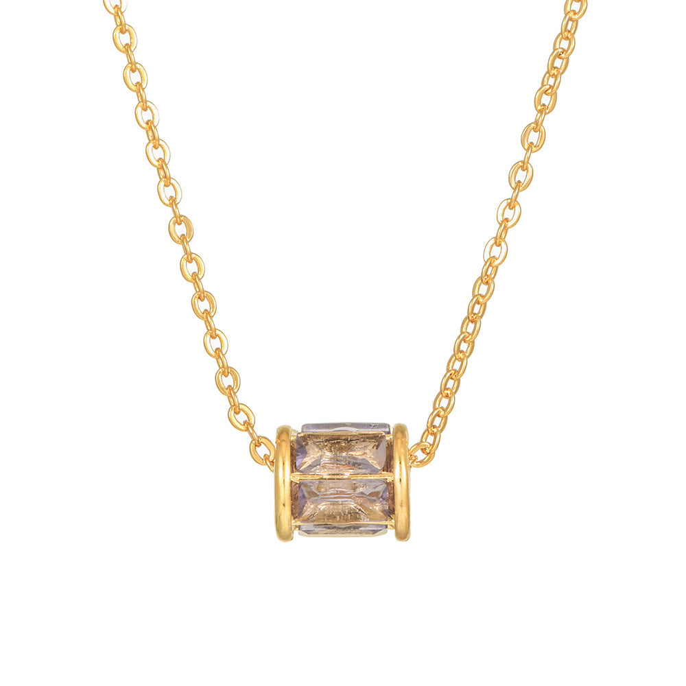 Minimalist Geometric Copper Plated Gold Diamonite Pendant Necklace with O-Chain for Women