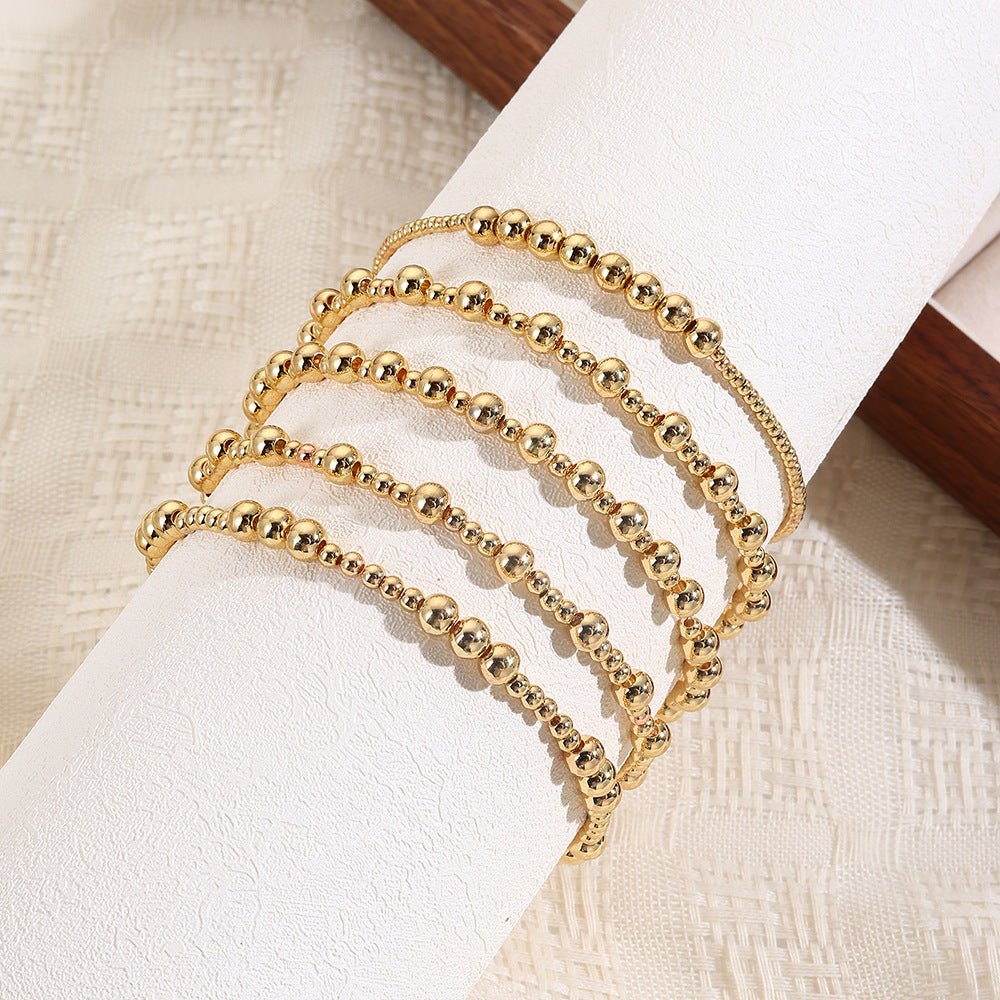 Minimalist Multi-Layer Brass Bead and Pearl Bracelet Set for Women