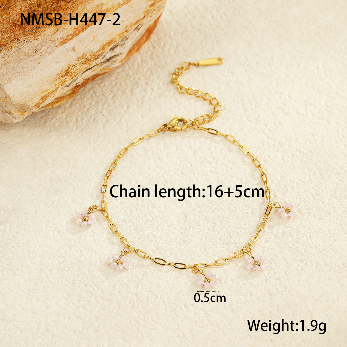 Fashionable OL Style Geometric Flower Beaded Pendant Bracelet for Women Stainless Steel Electroplated Minimalist Jewelry