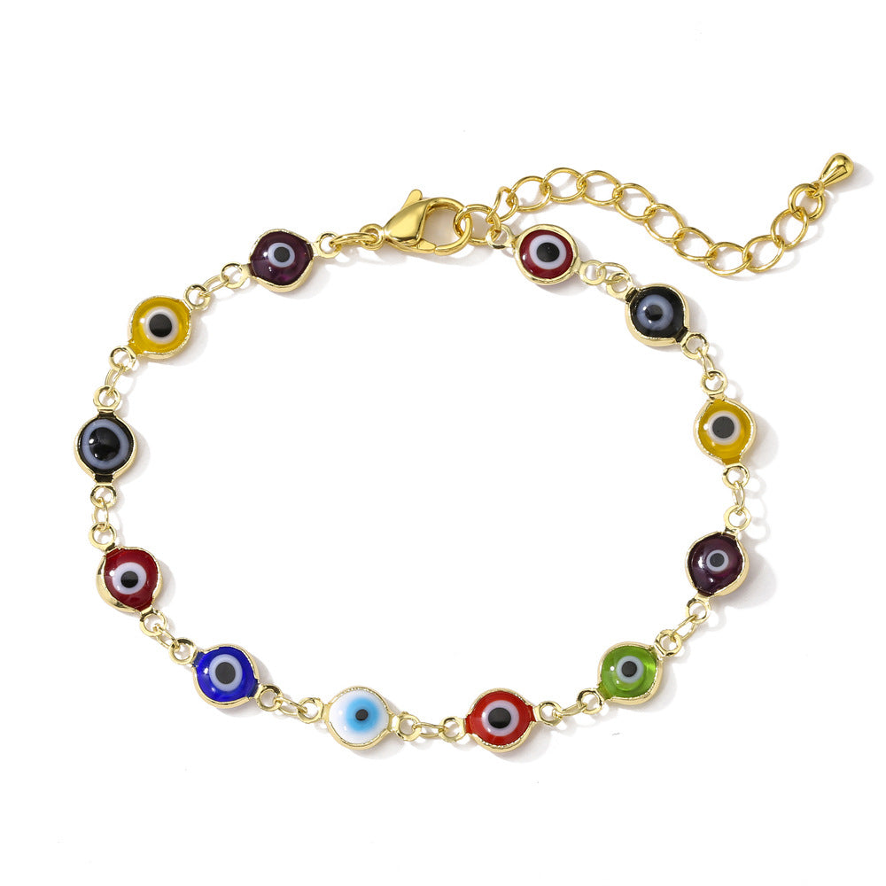 Bracciale da donna con occhio di Allah geometrico, realizzato in ottone placcato oro con intarsio in zirconi