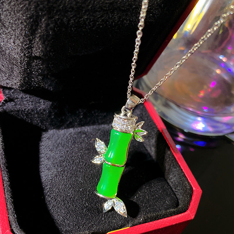 Sweet Bamboo Joint Pattern Titanium Steel Plated Necklace with Brass Pendant Cable Chain Unisex