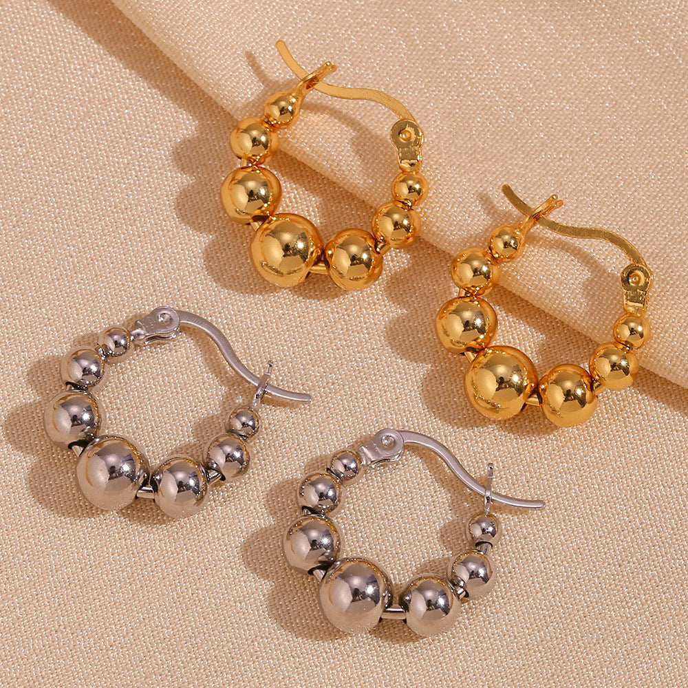 Orecchini a Cerchio Minimalisti Geometrici in Acciaio al Titanio da Donna con Placcatura in Oro 18K e Design a Perline a Scalare