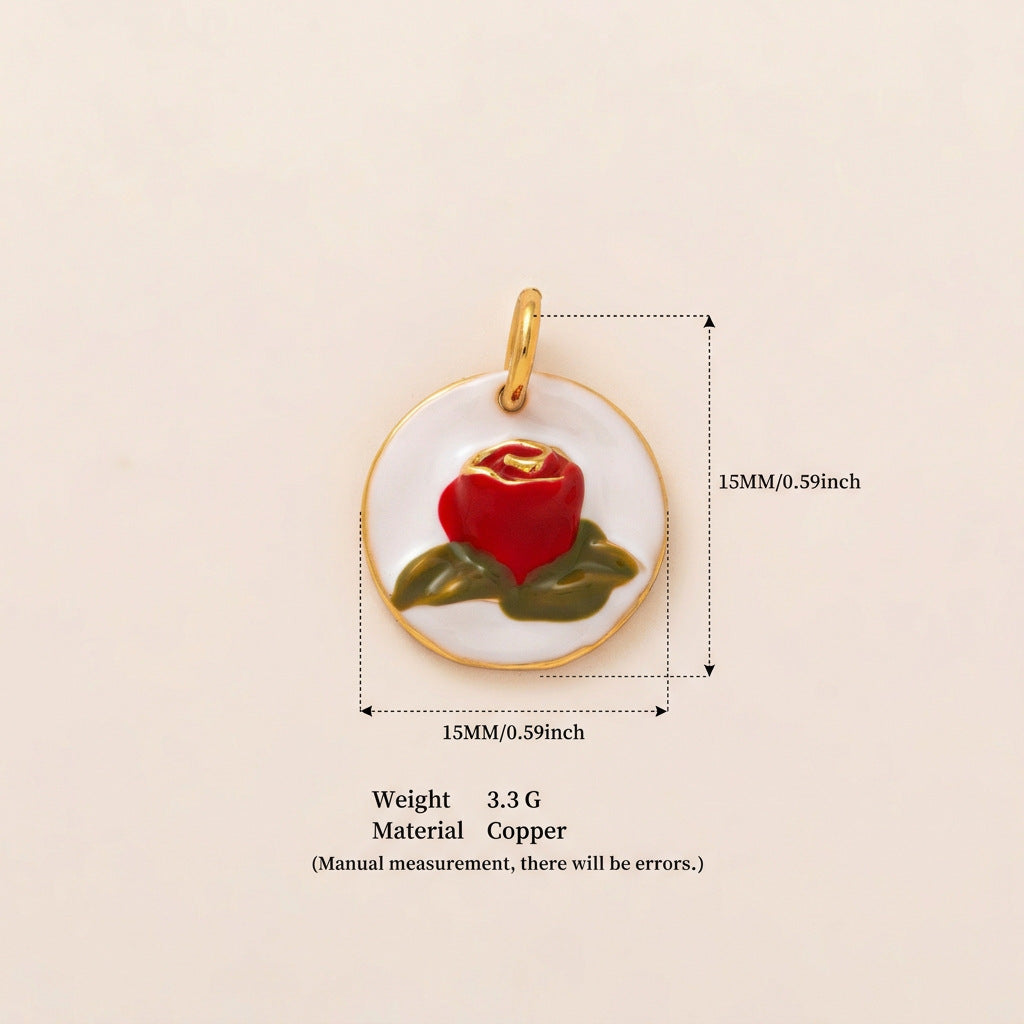 Vintage 18K Gold Plated Brass Floral Drip Oil Pendant Charm Bar for Women