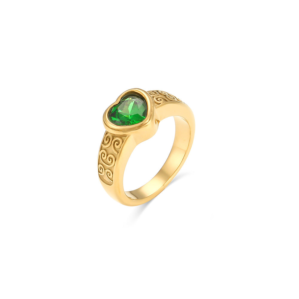 Minimalist Vintage-Inspired Heart-Shaped Stainless Steel Ring with Plated Finish for Women