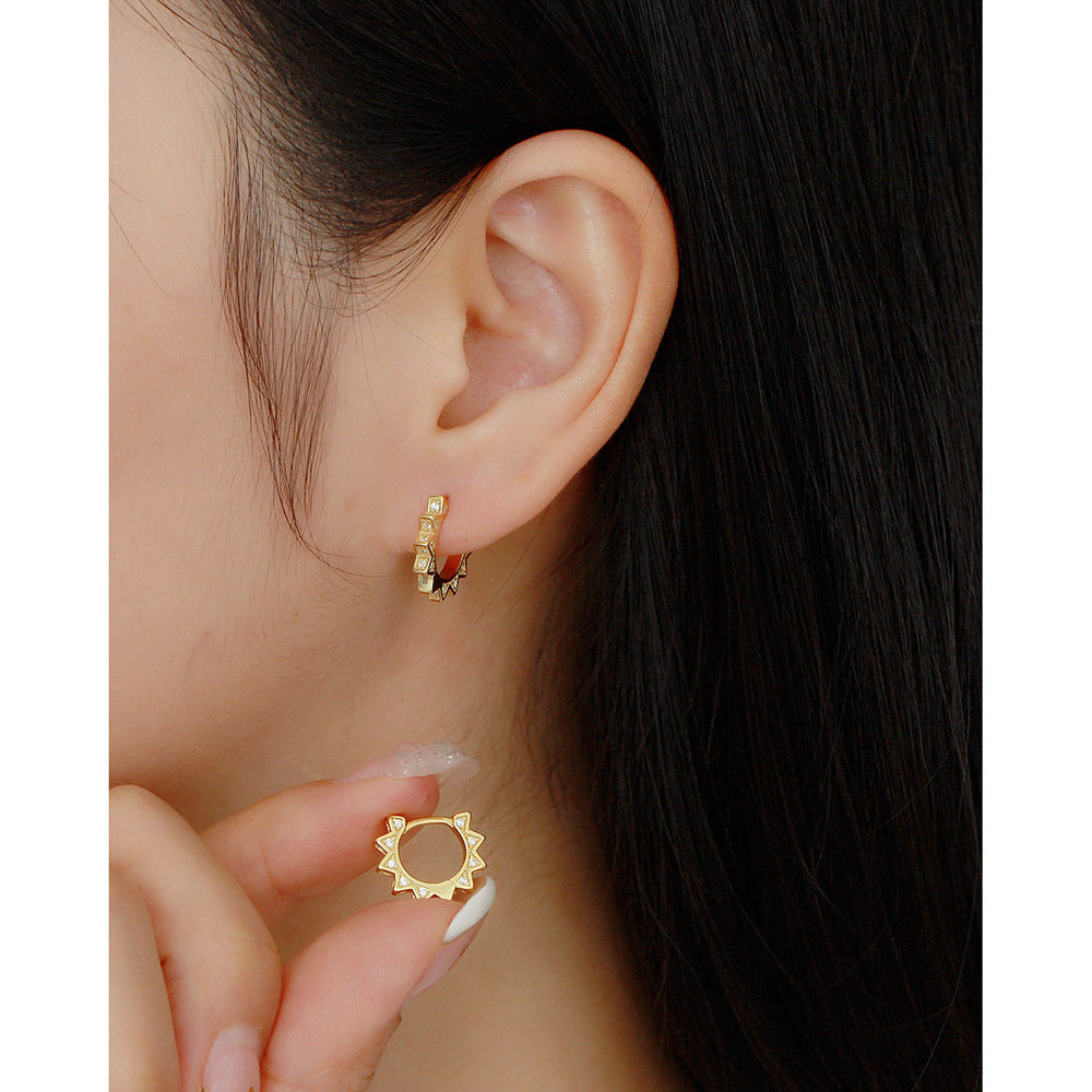 Orecchini a Cerchio Punk in Argento Sterling S925 a Forma di Ingranaggio Geometrico con Strass Intarsiati da Donna