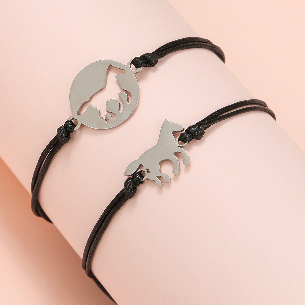 Hand-beaded Horse Titanium Steel Bracelet Set Unisex