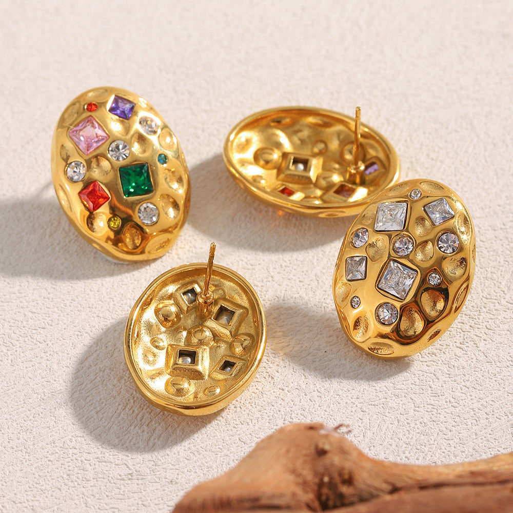 Pendientes minimalistas de acero inoxidable con diseño geométrico, chapados en oro de 18 quilates y con incrustaciones de pedrería para mujer