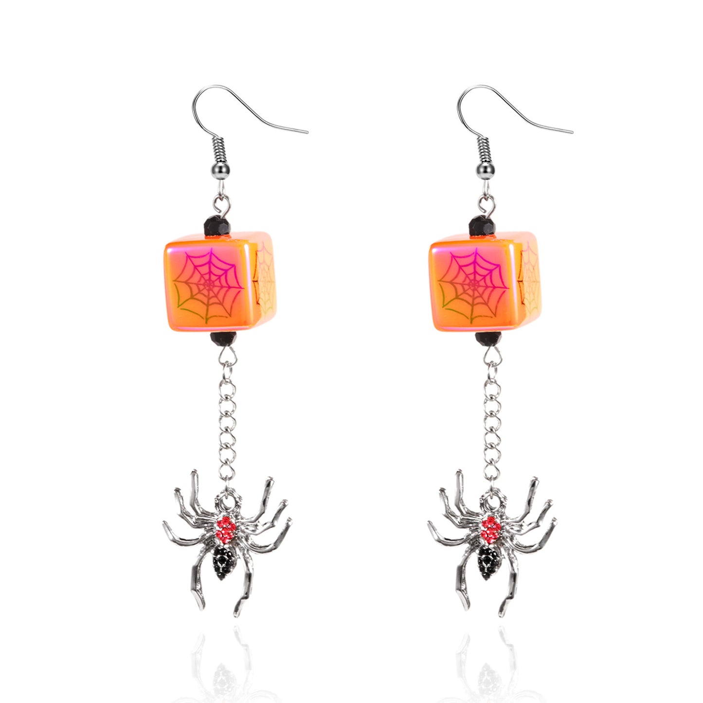 Pendientes de borla asimétricos con calavera gótica oscura para mujer con diseño de telaraña acrílica y aleación chapada