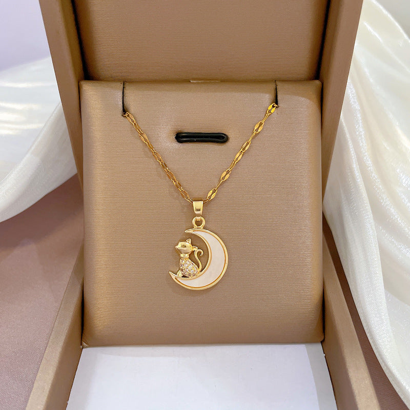 Collana in acciaio al titanio placcato di lusso geometrico da donna con catena a labbra, pendente dolce per festa di matrimonio