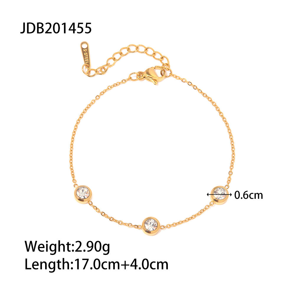 Minimalist Elegant Geometric Titanium Steel Plated Ring and Curb Chain Bracelet Set with Cubic Zirconia and Pearl for Women