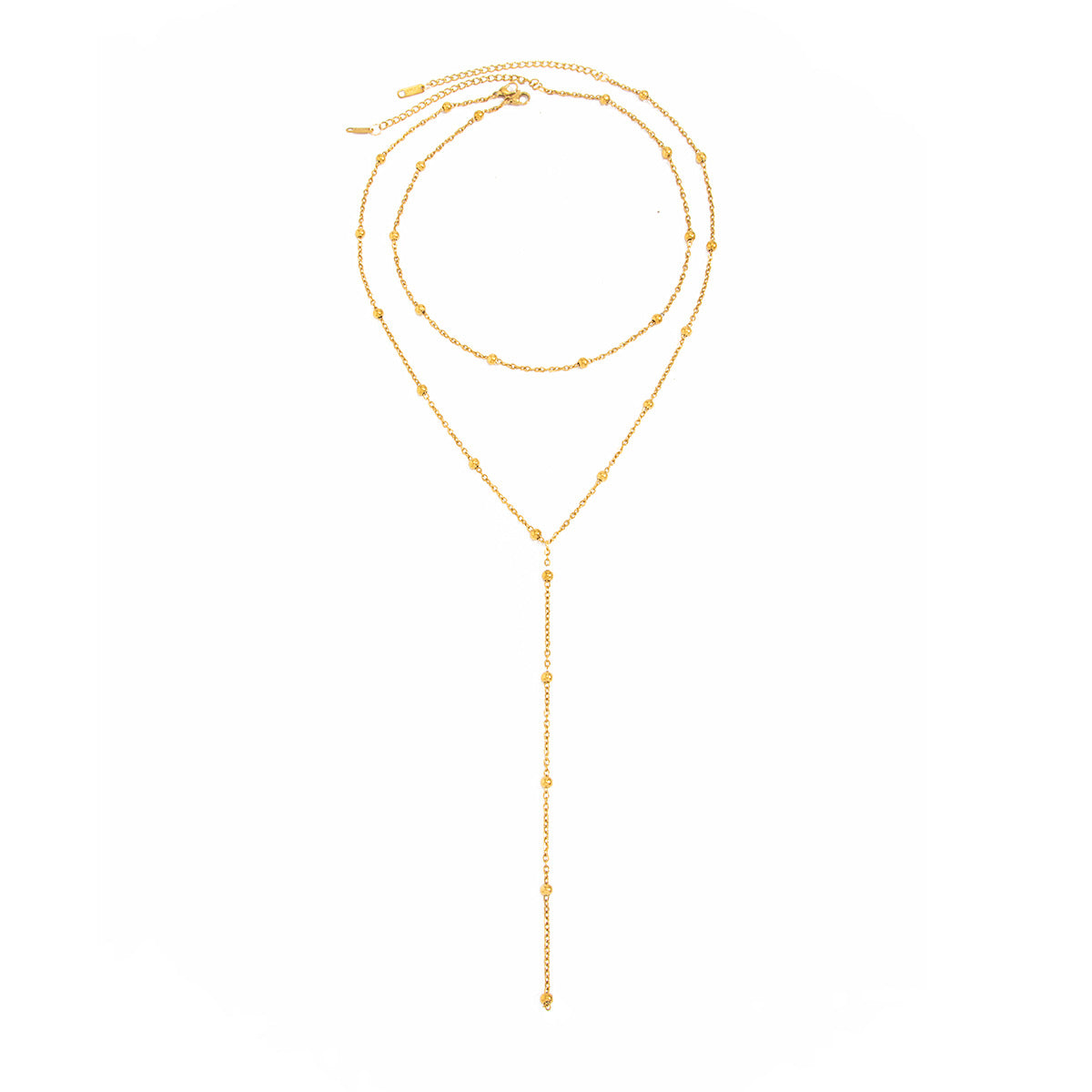 Minimalist 18K Gold Plated Stainless Steel Geometric Round Bead Tassel Y-Shape Necklace for Women