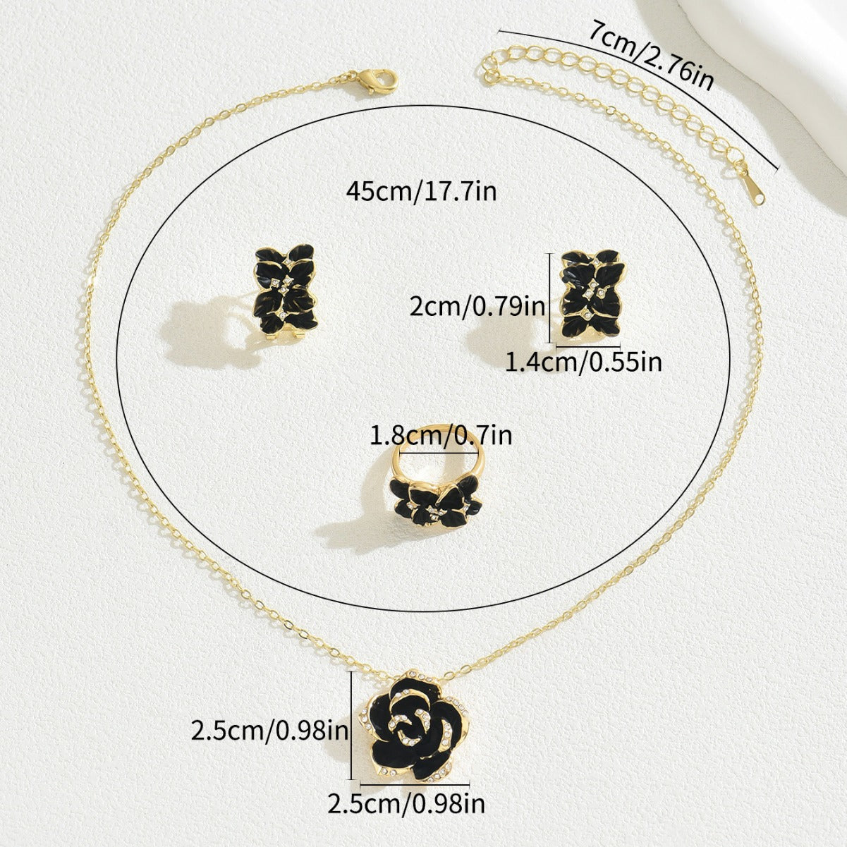 Set di collana con ciondolo a rosa floreale in stile OL alla moda con orecchini e bracciale abbinati in rame con finitura a olio