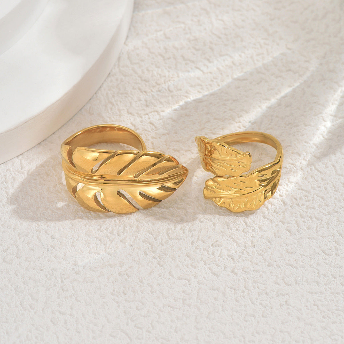 Juego de Anillos Abiertos Ajustables Diseño Hoja de Moda Bañado en Oro 18K Cobre Joyería Geométrica para Mujer