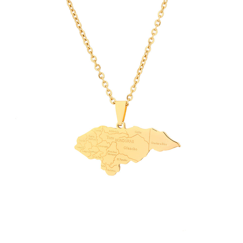 Collana con Ciondolo a Forma di Mappa Geometrica dell'Honduras in Acciaio Inossidabile con Ciondolo in Acciaio al Titanio e Finitura Elettroplaccata per Coppie