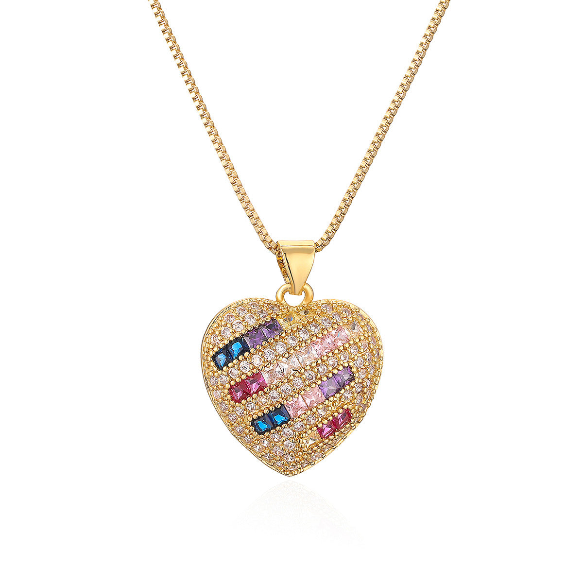 Minimalist Heart-Shaped Copper Pendant Necklace with Genuine Gold Plating and Zircon Inlay for Women