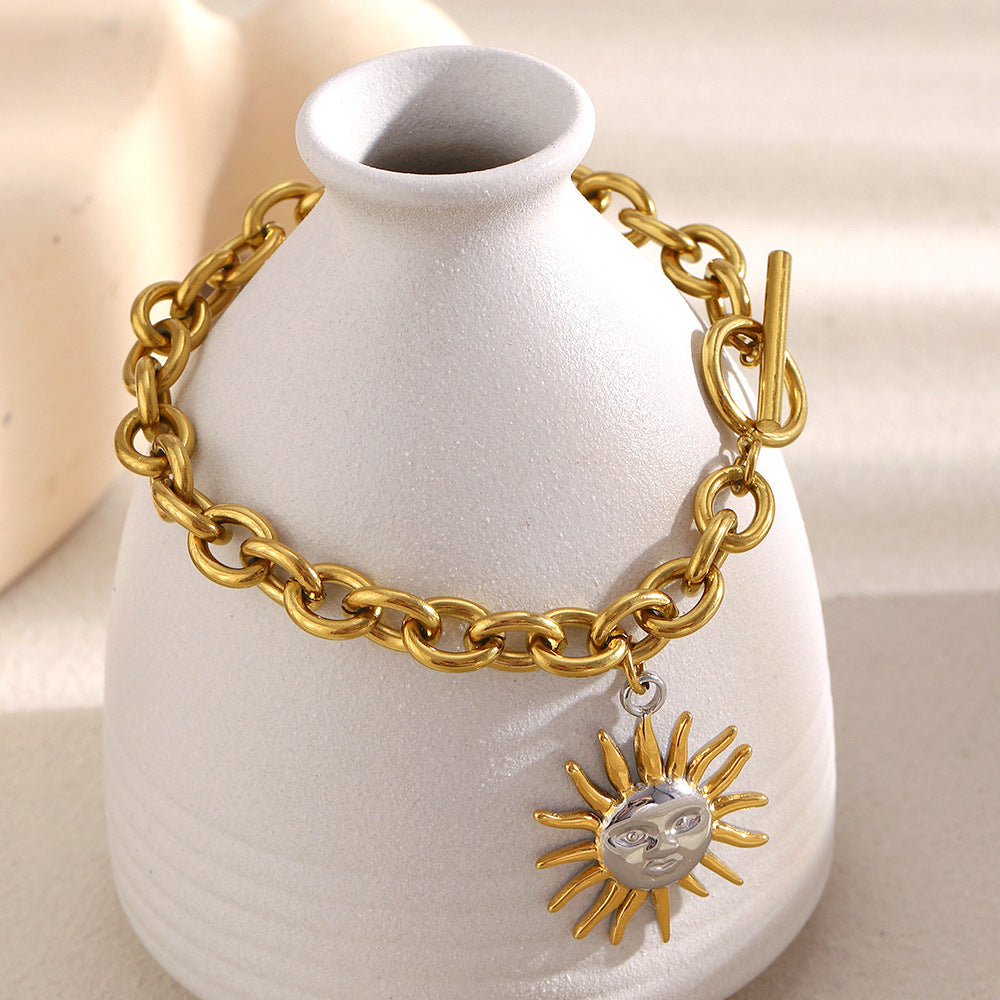 Conjunto de joyas con colgante de sol geométrico de moda, chapado en oro de 18 quilates, de acero inoxidable, con cadena tipo O, collar, pulsera y pendientes para mujer