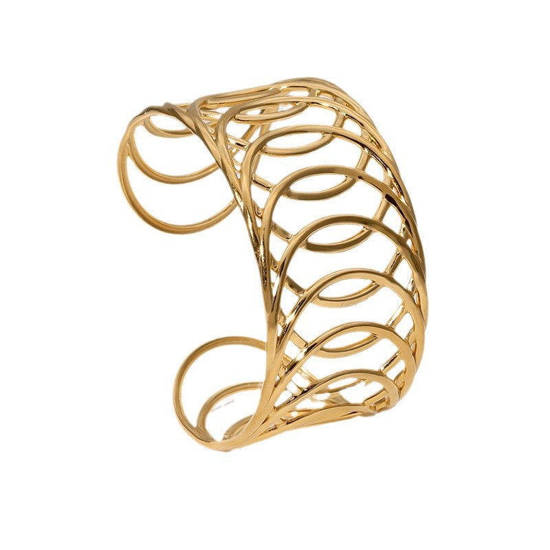 Minimalist Geometric Hollow-Out Cross-Line Stainless Steel Bracelet for Women with Plated Finish