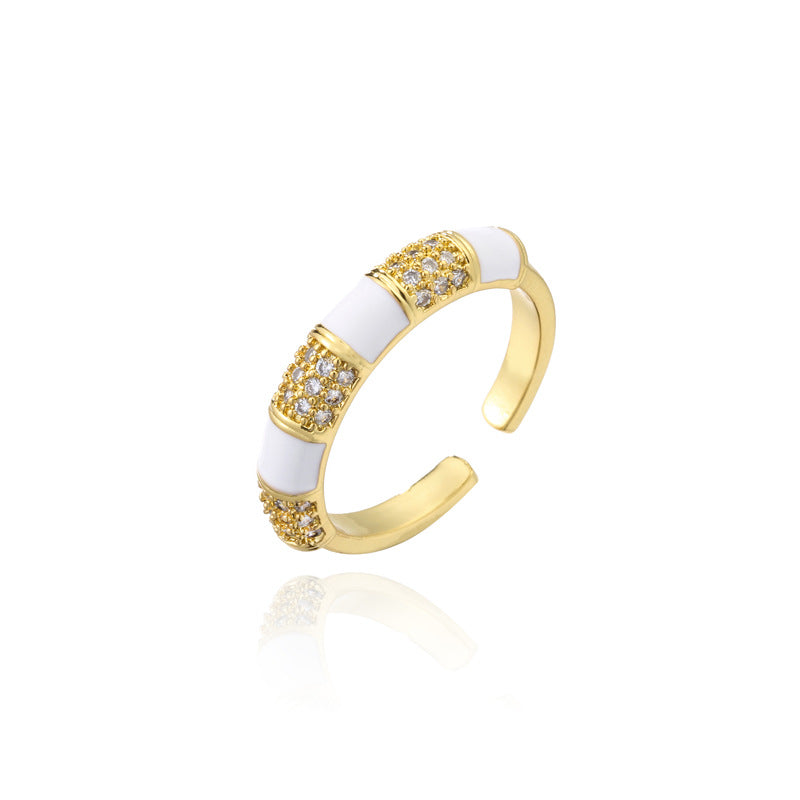 Minimalist Geometric Drip Oil Brass Ring with 18K Gold Plating and Micro-set Cubic Zirconia for Women