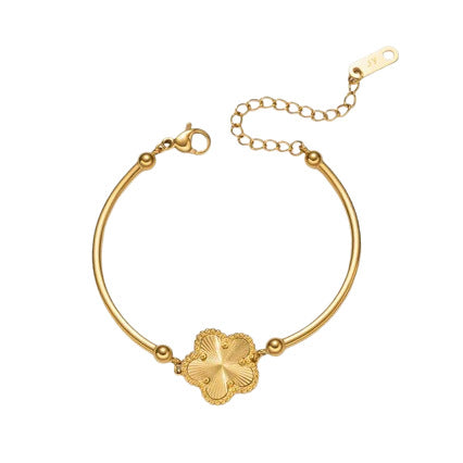 Luxury Elegant Gold Plated Floral Titanium Steel Bracelet for Women and Men