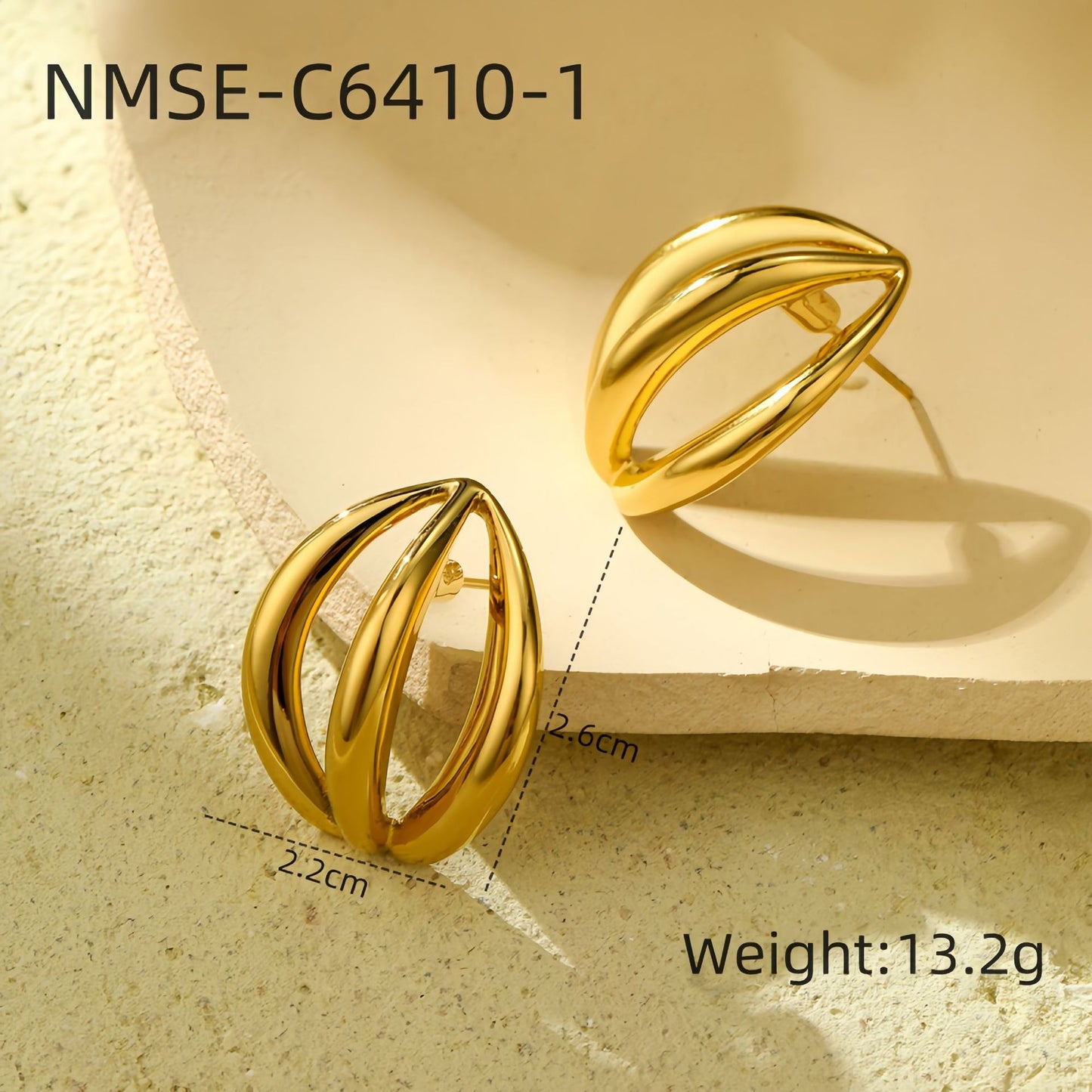 Vintage-Style Irregular Hollow-Out Titanium Steel Earrings for Women with 18K Gold Plating