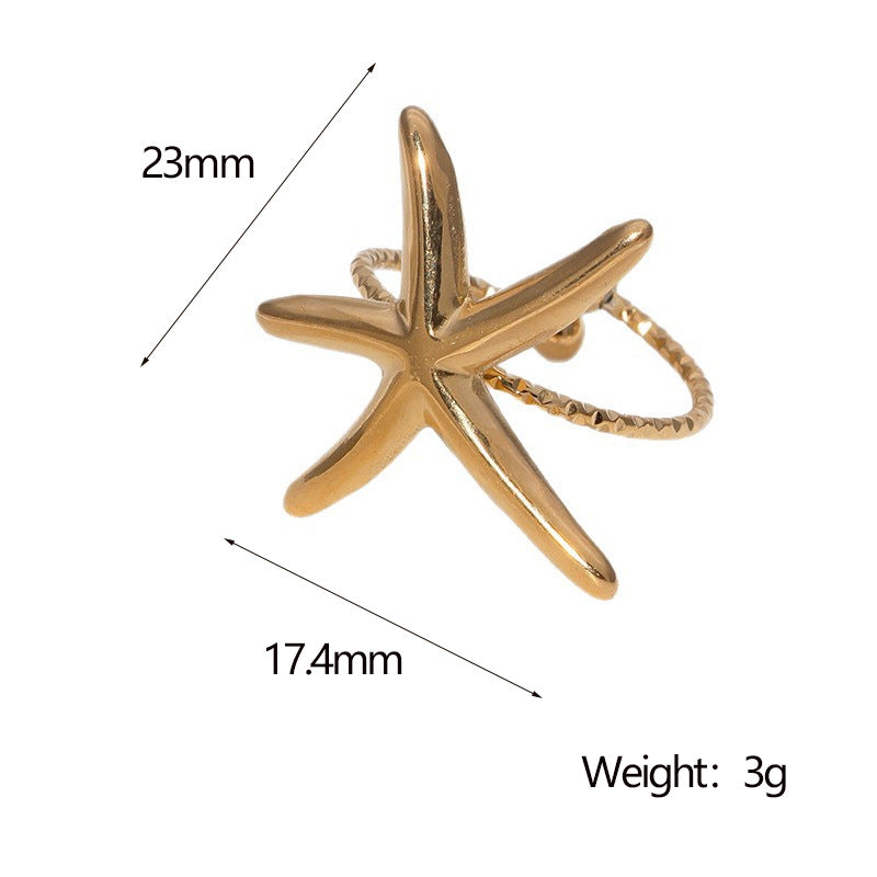Anello aperto da donna a stella marina in acciaio inossidabile placcato oro 18K di lusso