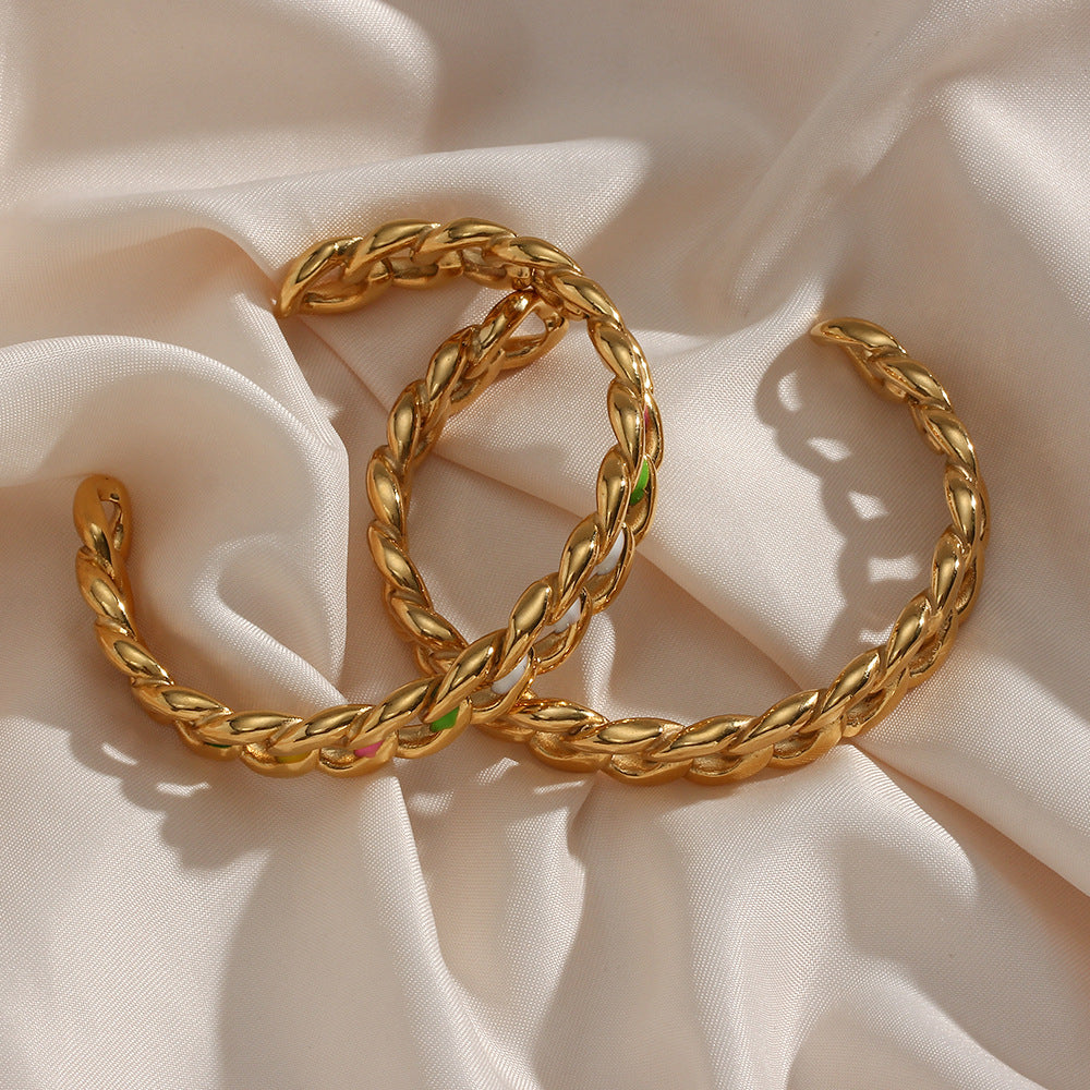 Minimalist Geometric Braided Cuban Link Bracelet for Women in Stainless Steel with Enamel Finish