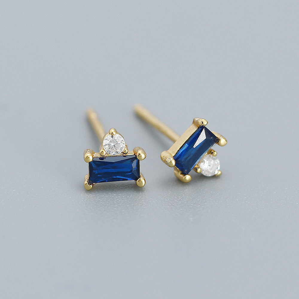 Minimalist 925 Sterling Silver Square Cubic Zirconia Stud Earrings for Women