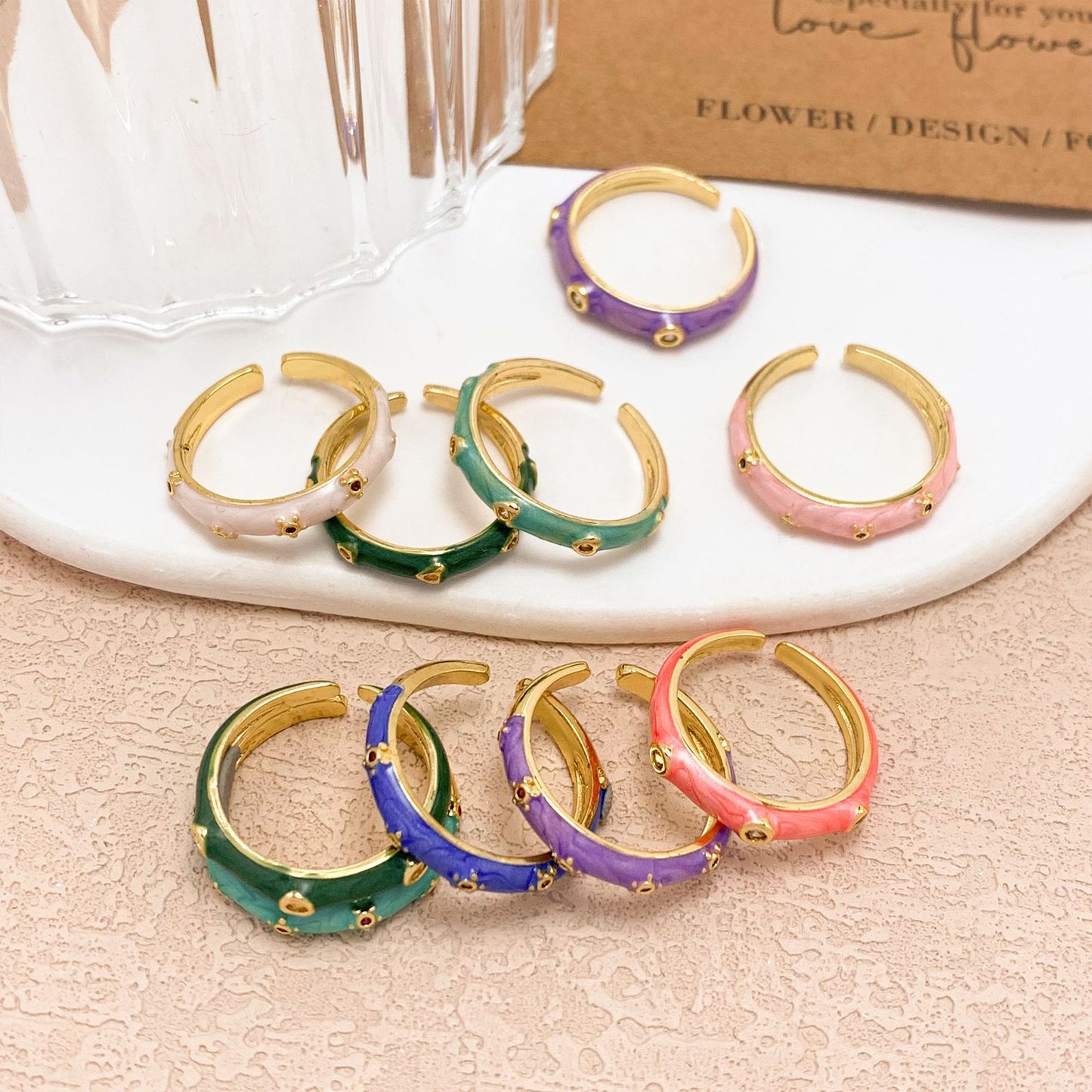 Sweet Polka Dot Round Oval Alloy Drip Oil Plated Ring for Women