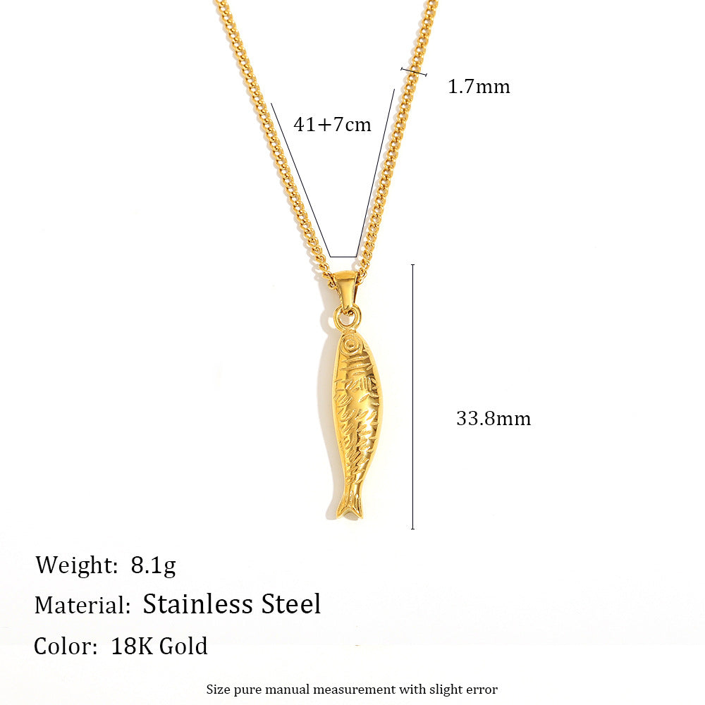 Collana con ciondolo a forma di salmone minimalista di tendenza per donna, in acciaio inossidabile con placcatura in oro 18 carati, design animale, per uso quotidiano