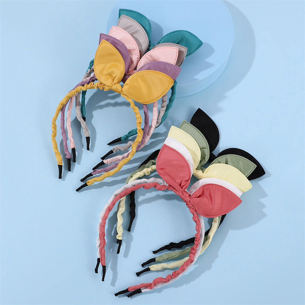 Cerchietto Floreale con Fiocco e Orecchie da Coniglio per Bambini, in Tessuto, Stile Minimalista