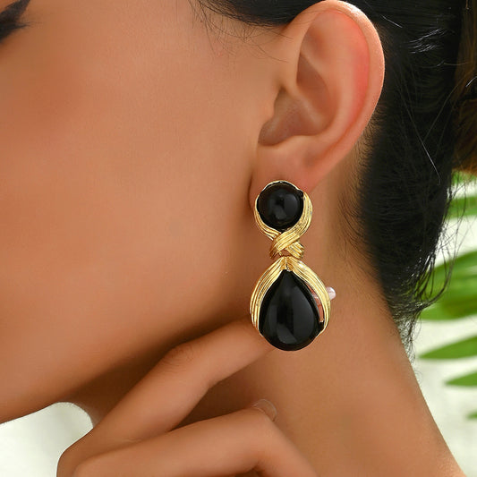 Minimalist Geometric Stud Earrings for Women with Pearl Inlay in Copper Base and Stainless Steel Posts