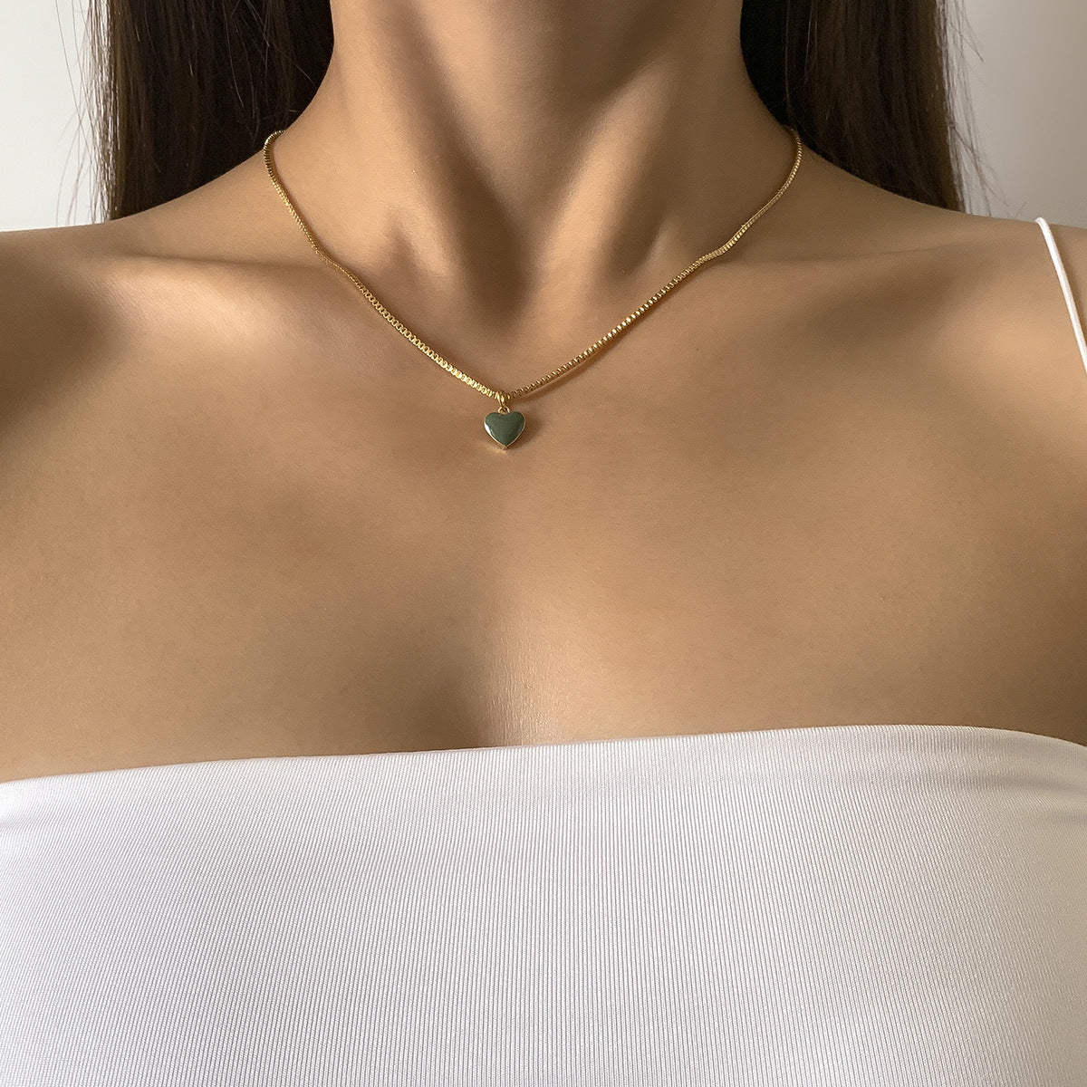 Minimalist Enamel Heart Pendant Necklace in Pastel Macaron Colors on Box Chain for Women
