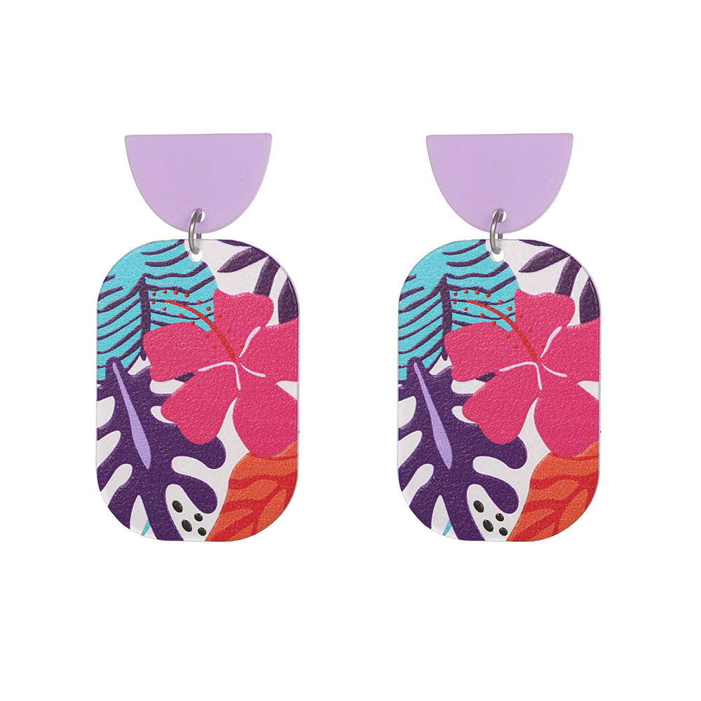 Sweet Geometric Floral Acrylic Plated Earrings for Women