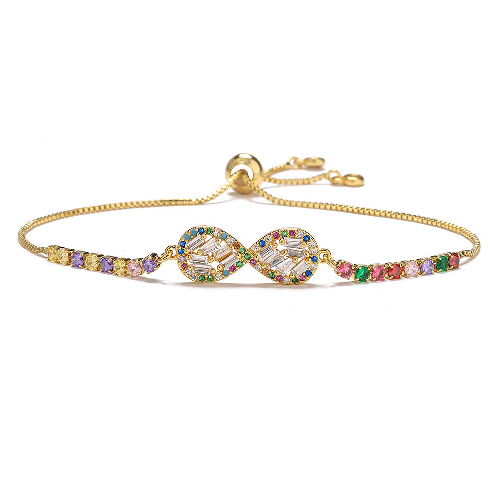 Geometric Fashion Bracelet for Women with Copper Base Plated in 18K Gold and Zircon Inlay