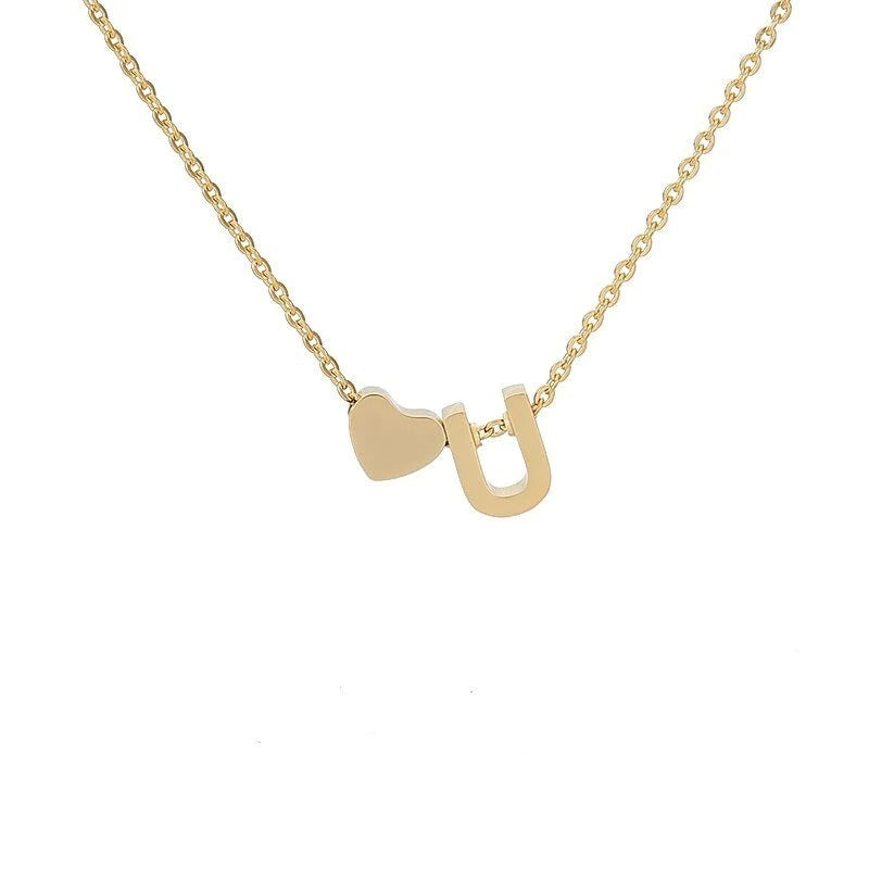 Collana Minimalista con Ciondolo a Cuore in Acciaio Inossidabile, Charms in Acciaio al Titanio e Finitura Placcata per Uomo e Donna