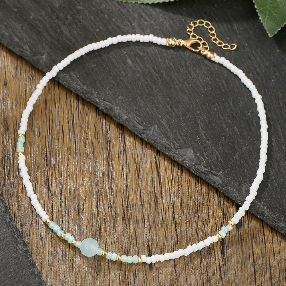Bohemian Handmade Geometric Glass Beads Necklace Unisex Color-Block Cord Chain