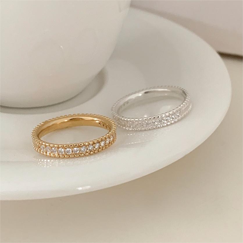 Sweet Minimalist 925 Sterling Silver Geometric Plated Ring with Cubic Zirconia for Women