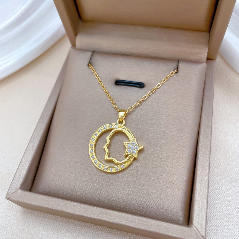 Collana a sospensione geometrica minimalista a stella in acciaio al titanio con accenti di strass per donne e uomini