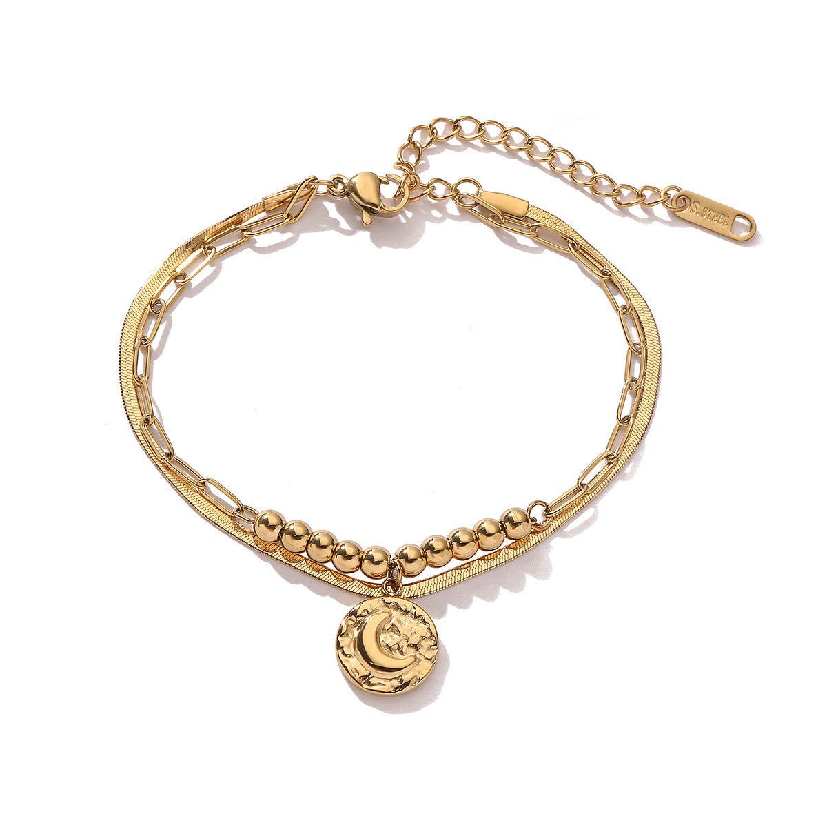 Braccialetto geometrico minimalista in acciaio inossidabile da donna con placcatura in oro 18 carati, design a doppio strato impilabile