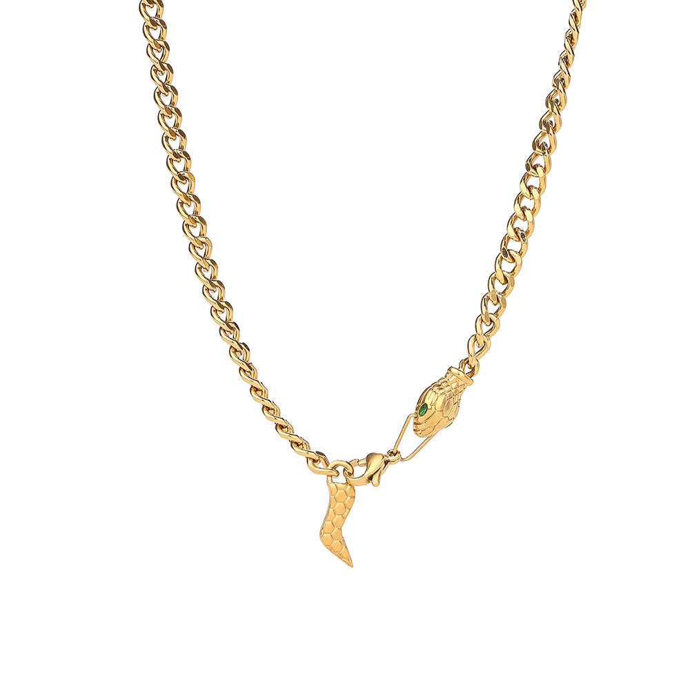 Collar Minimalista de Acero de Titanio con Forma de Serpiente y Baño de Oro de 18K para Mujer