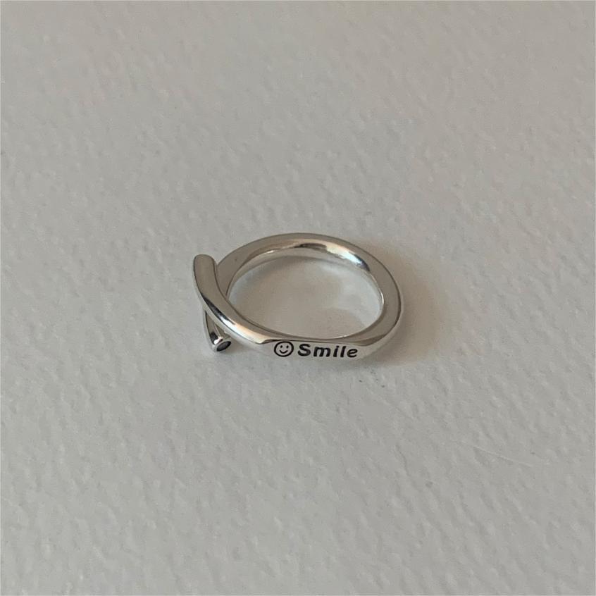 Minimalist Sweet 925 Sterling Silver Heart Geometric Smile Ring for Women