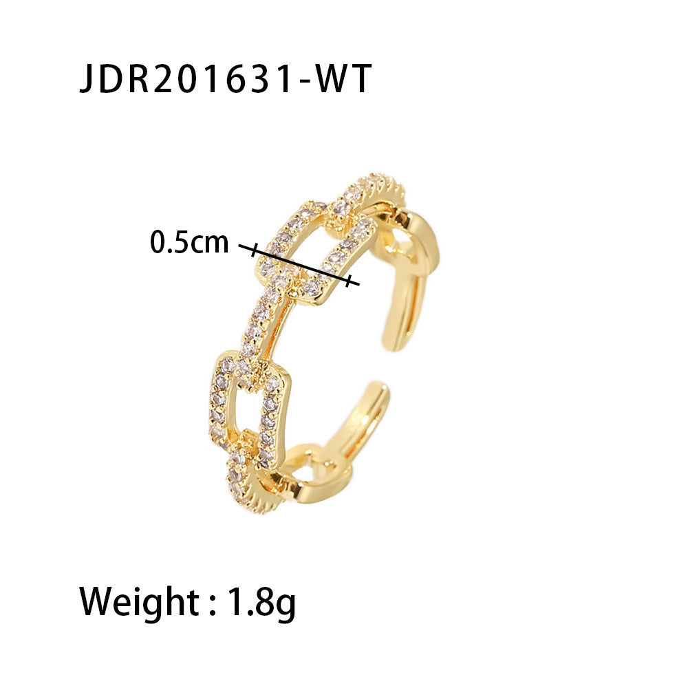 Anello Aperto Regolabile Geometrico Minimalista Placcato Oro 18K Rame con Intarsio di Strass Gioielli alla Moda da Donna