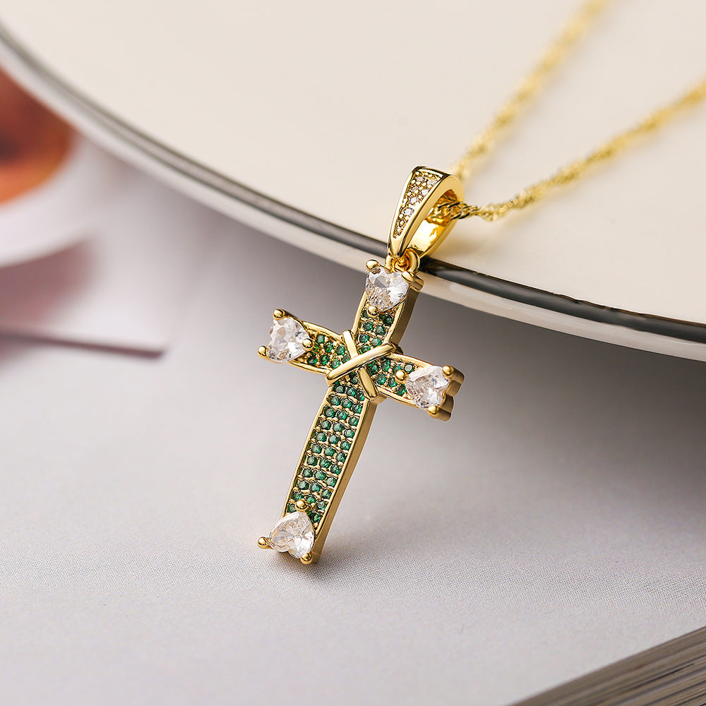 Geometric Pendant Necklace for Women in Copper with 18K Gold Plating and Zircon Inlay, Fashionable Minimalist Clavicle Chain