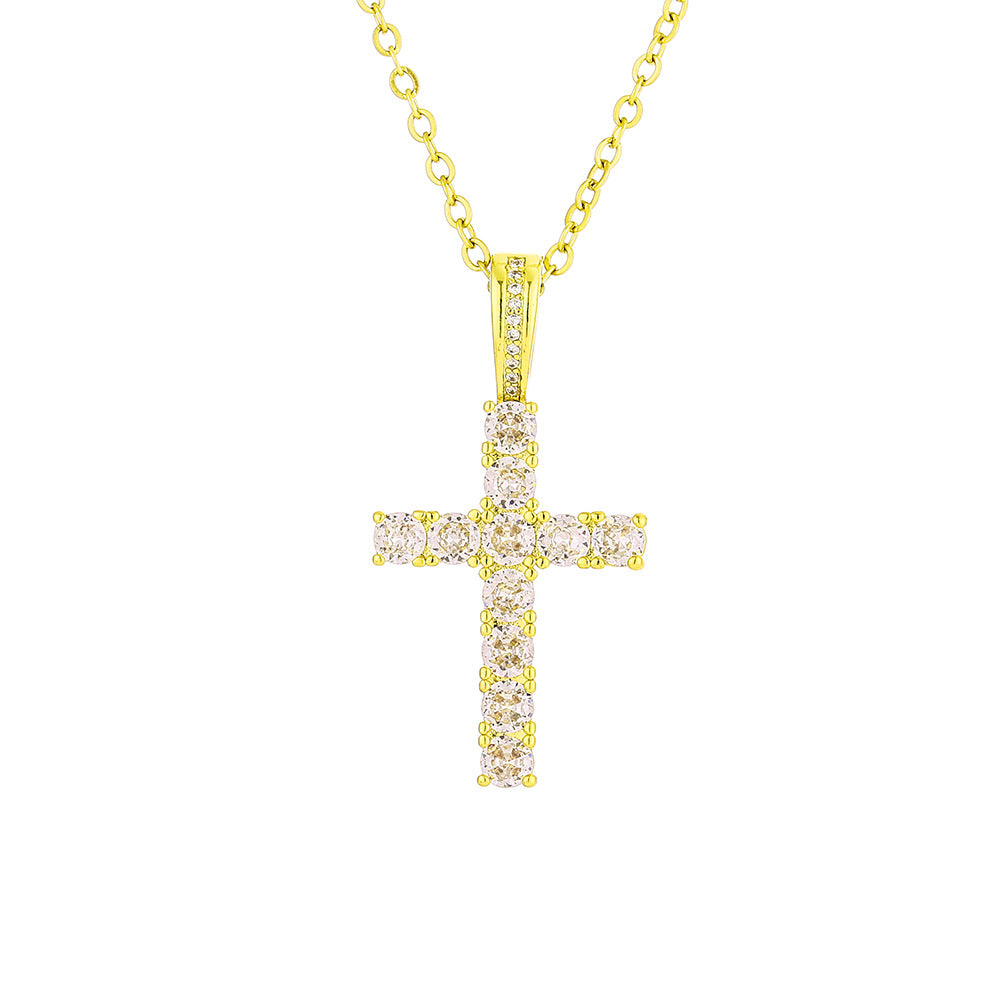 Collar con colgante de cruz minimalista en cobre con incrustaciones de circonita en cadena O para uso diario unisex