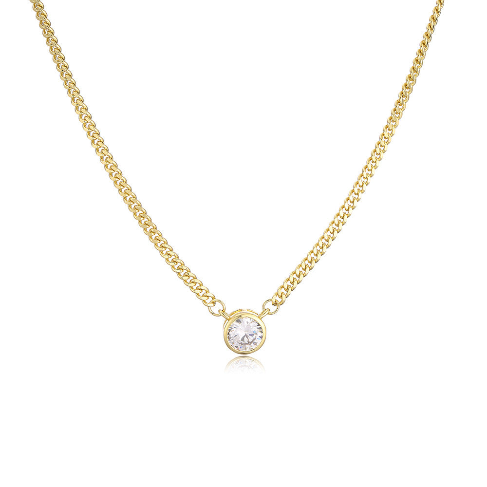 Minimalist Geometric Pendant Necklace in Copper with 18K Gold Plating and Zircon Inlay on Cuban Chain