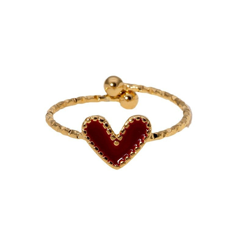 Sweet Minimalist French Vintage Heart-Shaped Stainless Steel Open Ring for Women with Plated Finish