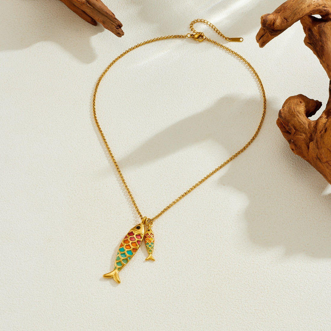 Cute Cartoon Colorful Drip Oil Koi Fish Pendant Gold Plated Stainless Steel Necklace for Women