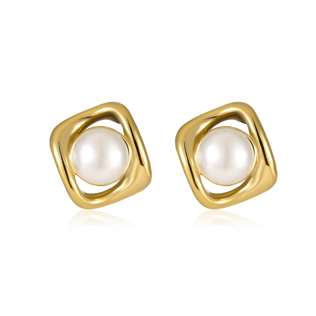Orecchini da donna con perle finte quadrate cave in acciaio inossidabile placcato oro 18 carati Fashion OL
